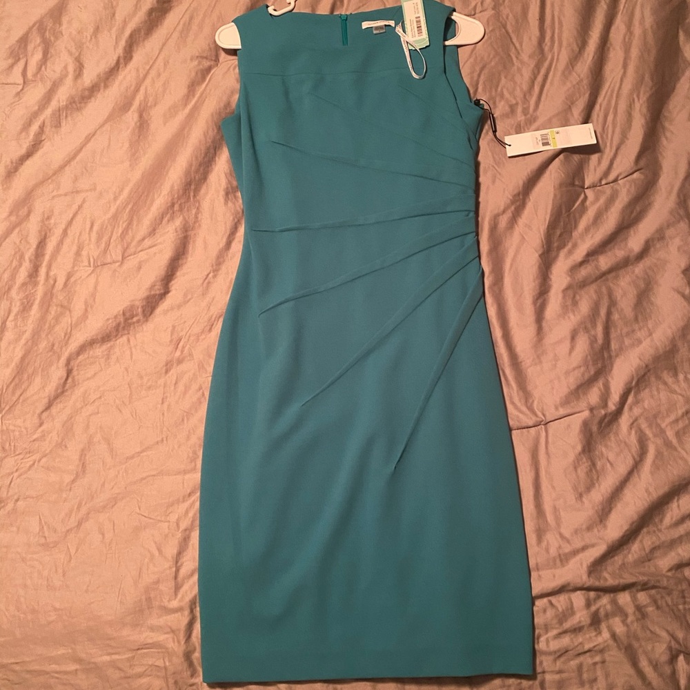 Calvin Klein Turqoise ruched side Dress